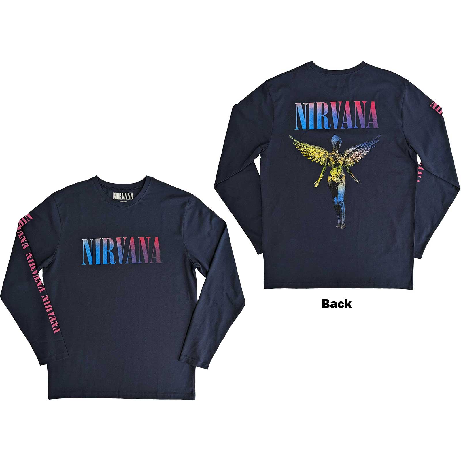 Nirvana Unisex Long Sleeve T-Shirt: Angelic Gradient (Back & Sleeve Print) (X-Large)