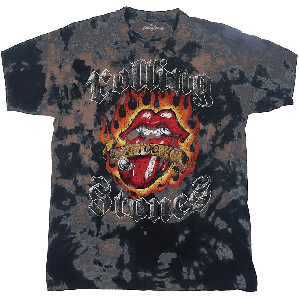 The Rolling Stones Unisex T-Shirt: Tattoo Flames (Dip-Dye) (Large)