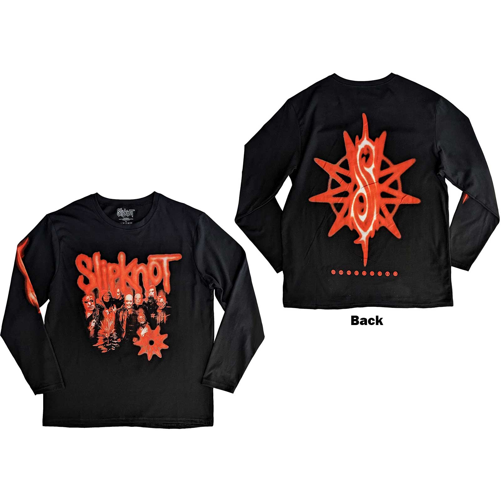 Slipknot Unisex Long Sleeve T-Shirt: The End So Far Group Photo Tribal-S Nonagram (Back & Sleeve Print) (X-Large)