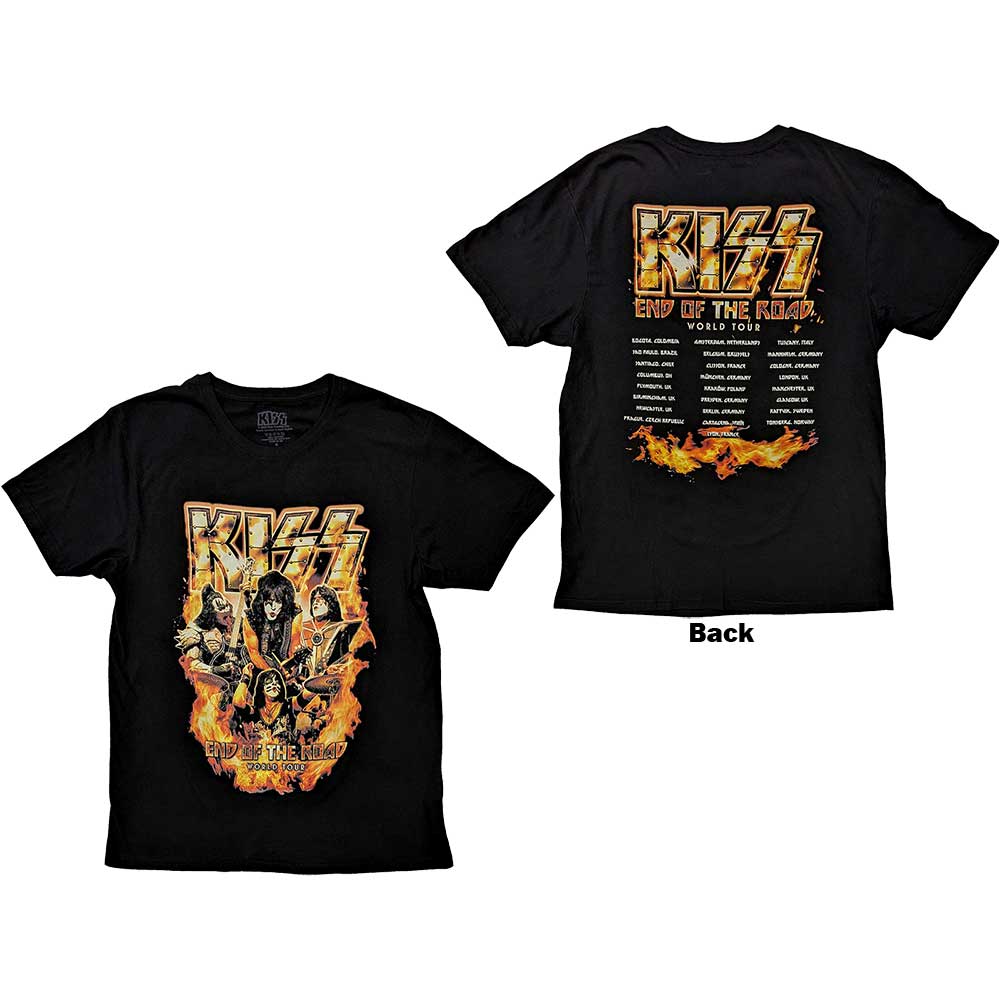 KISS Unisex T-Shirt: End Of The Road Tour Orange (Back Print) (Large)