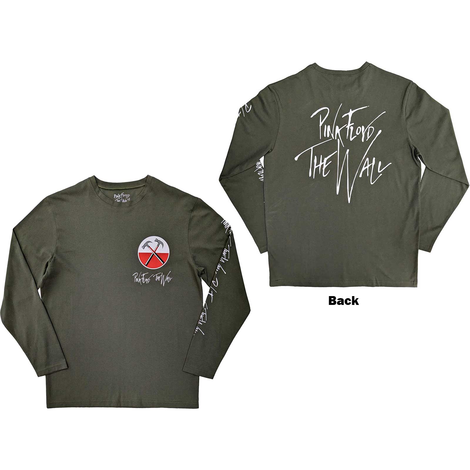 Pink Floyd Unisex Long Sleeve T-Shirt: The Wall Hammers Logo (Back & Sleeve Print) (X-Large)
