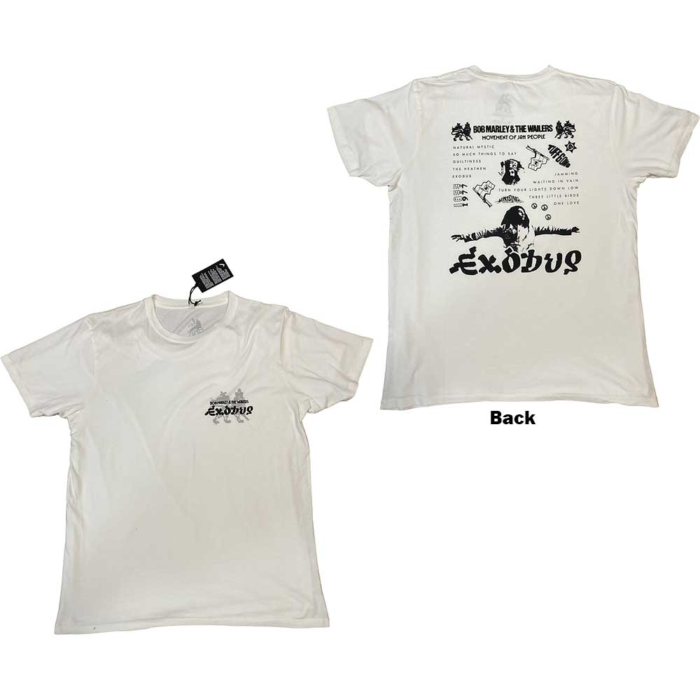 Bob Marley Unisex Organic T-Shirt: Exodus Tracklist (Back Print & Hi-Build) (XX-Large)