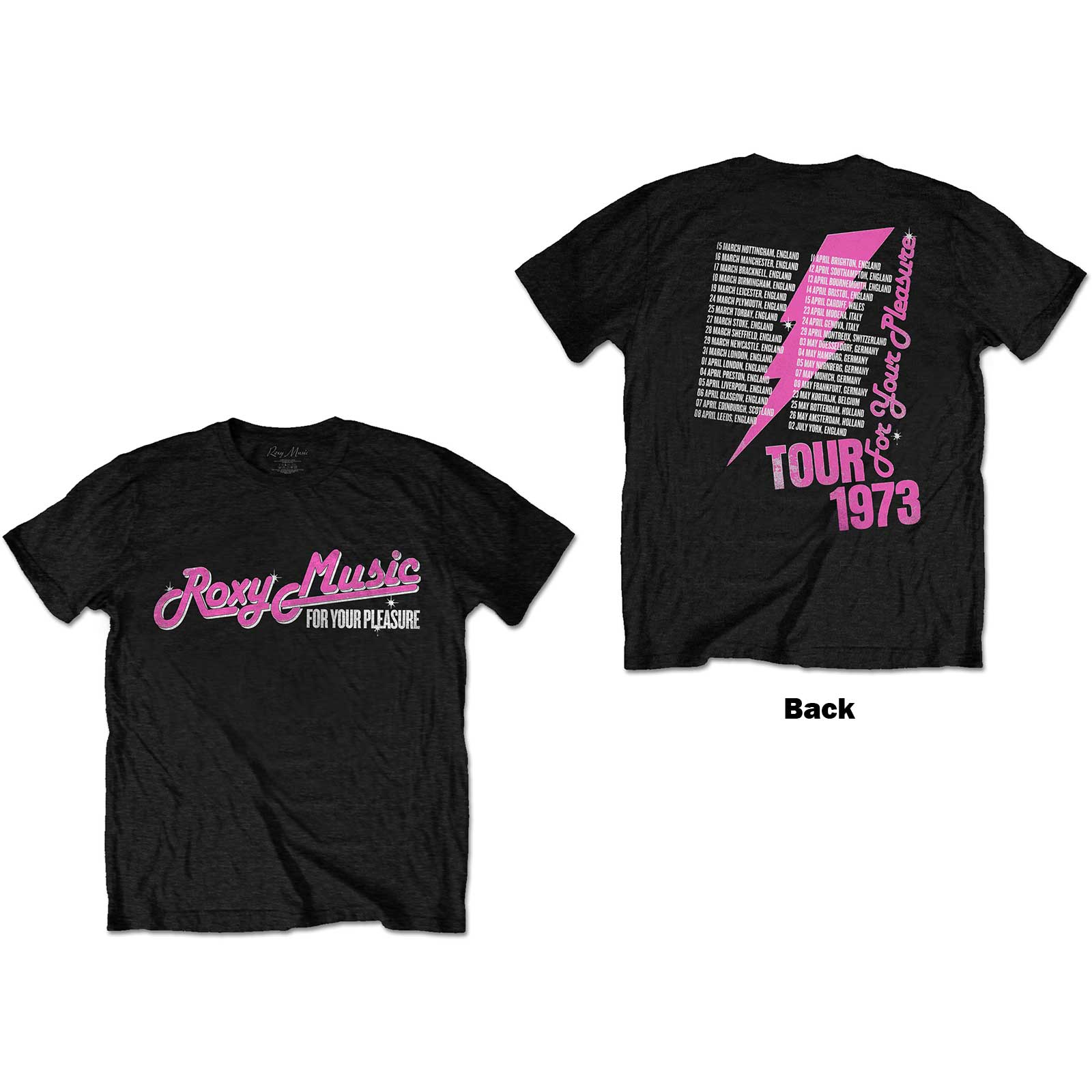 Roxy Music Unisex T-Shirt: For Your Pleasure Tour (Back Print) (Medium)