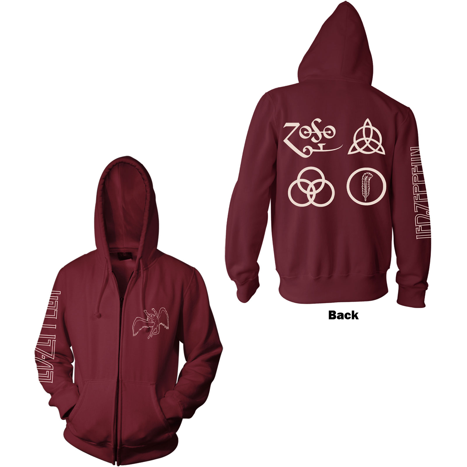 Led Zeppelin Unisex Zipped Hoodie: Symbols (Back Print) (Small) - 2
