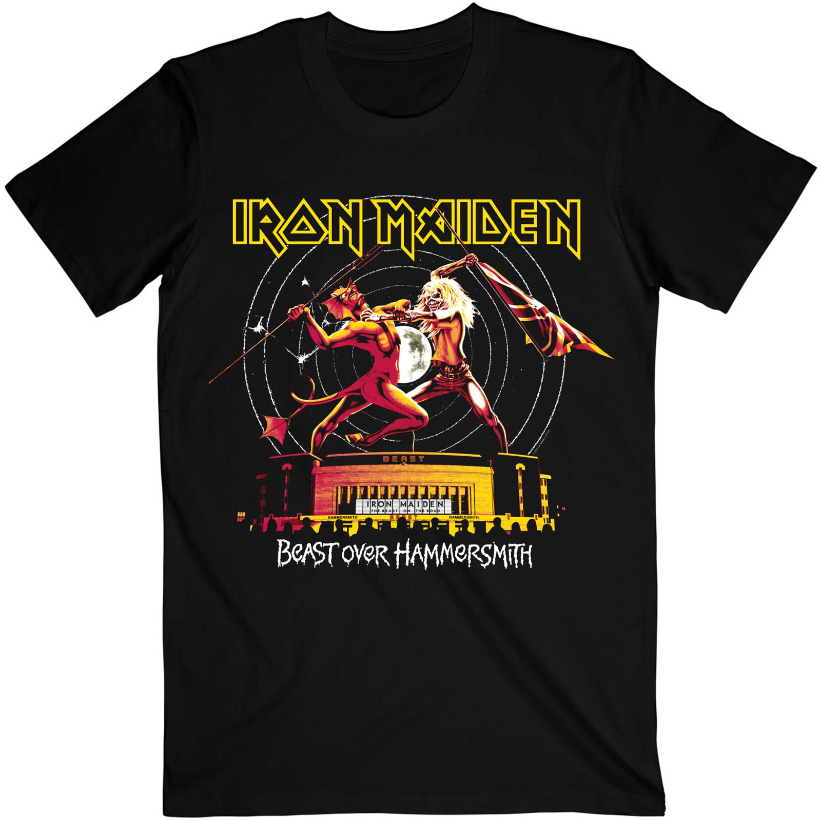 Iron Maiden Unisex T-Shirt: Beast Over Hammersmith Eddie & Devil Tonal (Large)