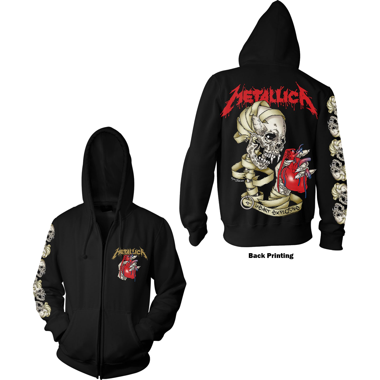 Metallica Unisex Zipped Hoodie: Heart Explosive (Back Print) (Small) - 2