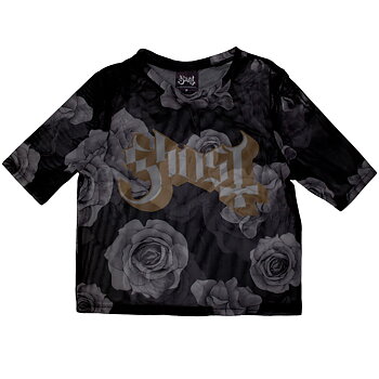 Ghost Ladies Crop Top: Logo & Roses (Mesh) (XX-Small)