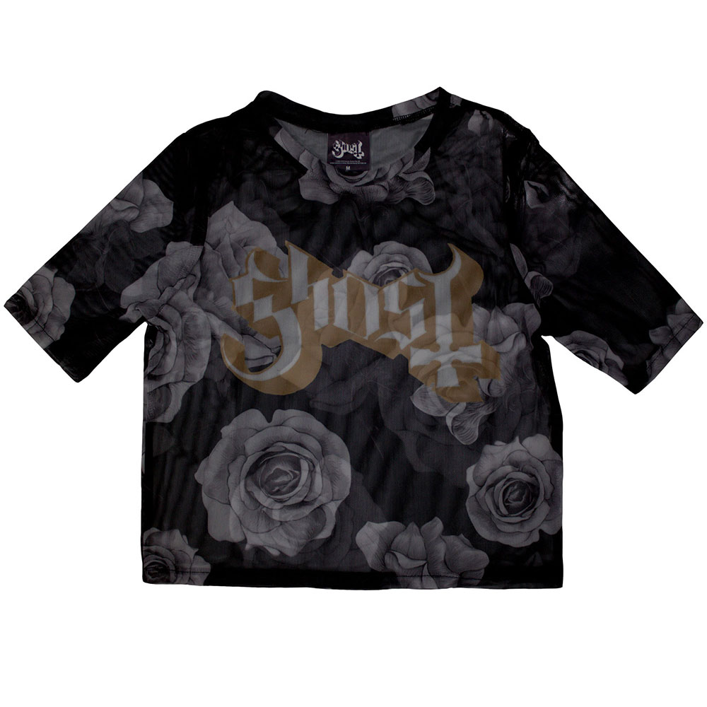 Ghost Ladies Crop Top: Logo & Roses (Mesh) (X-Large)