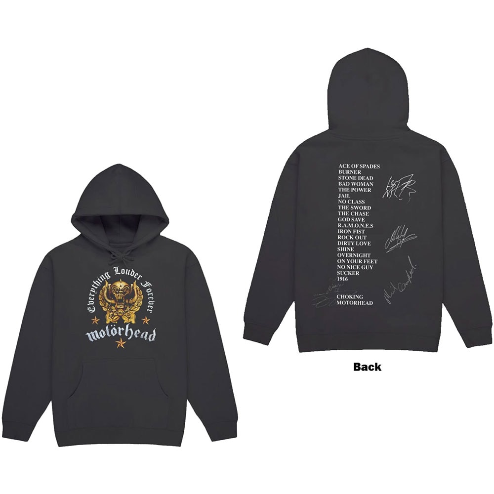 Motorhead Unisex Pullover Hoodie: Everything Louder Forever (Back Print) (Medium)
