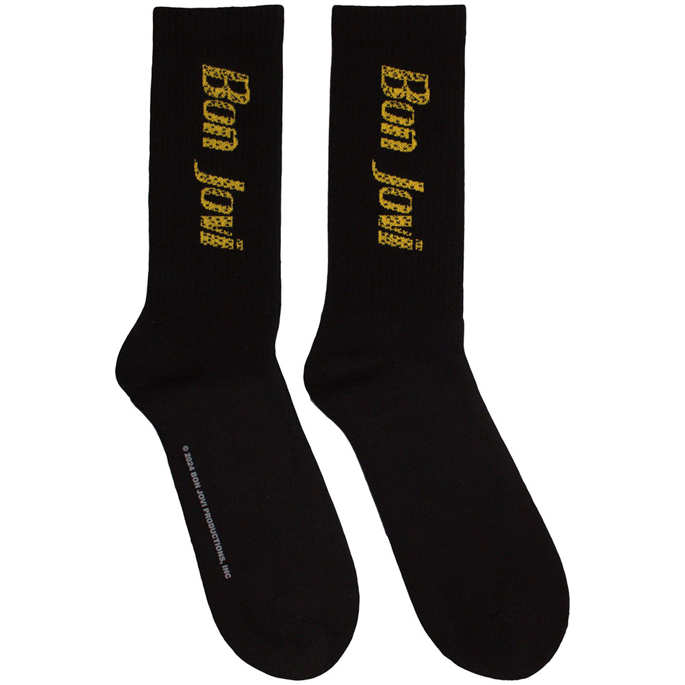 Bon Jovi Unisex Terry Socks: Yellow Logo (Black) (Size 40-45)