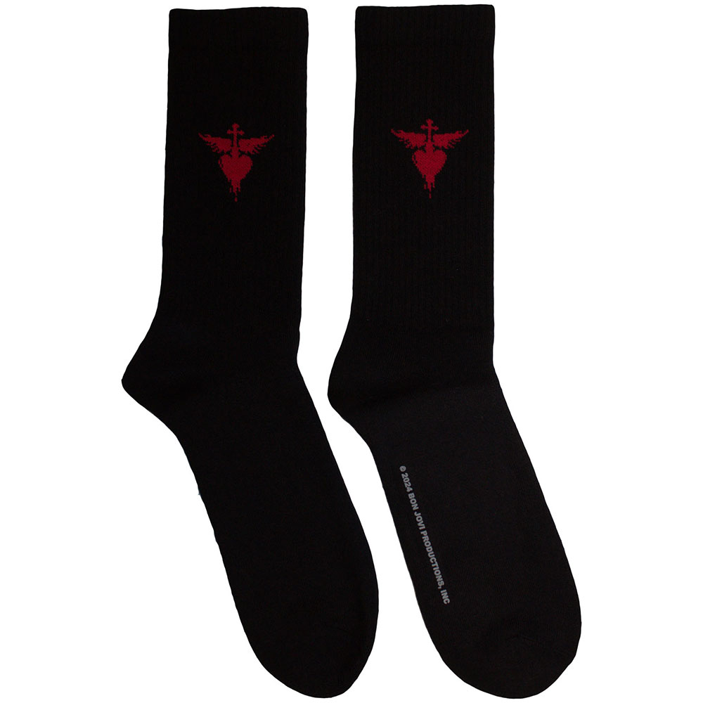Bon Jovi Unisex Terry Socks: Dagger Heart (Black) (Size 40-45)