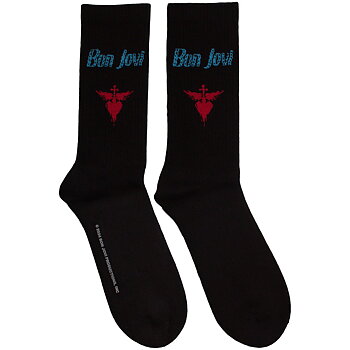 Bon Jovi Unisex Terry Socks: Dagger Heart Blue Logo (Black) (Size 40-45)