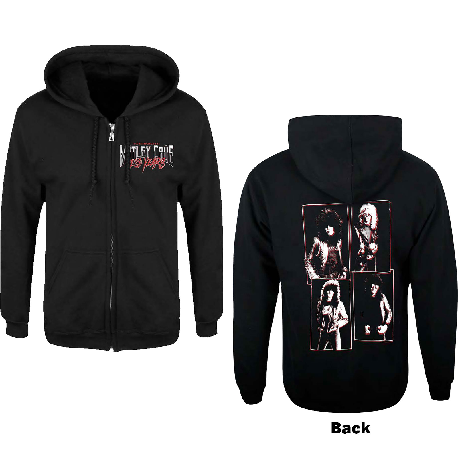Motley Crue Unisex Zipped Hoodie: 40 Years (Back Print) (Large) - 2