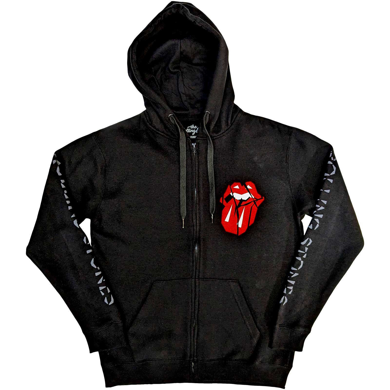The Rolling Stones Unisex Zipped Hoodie: Hackney Diamonds Shattered Tongue (Sleeve Print) (Medium)