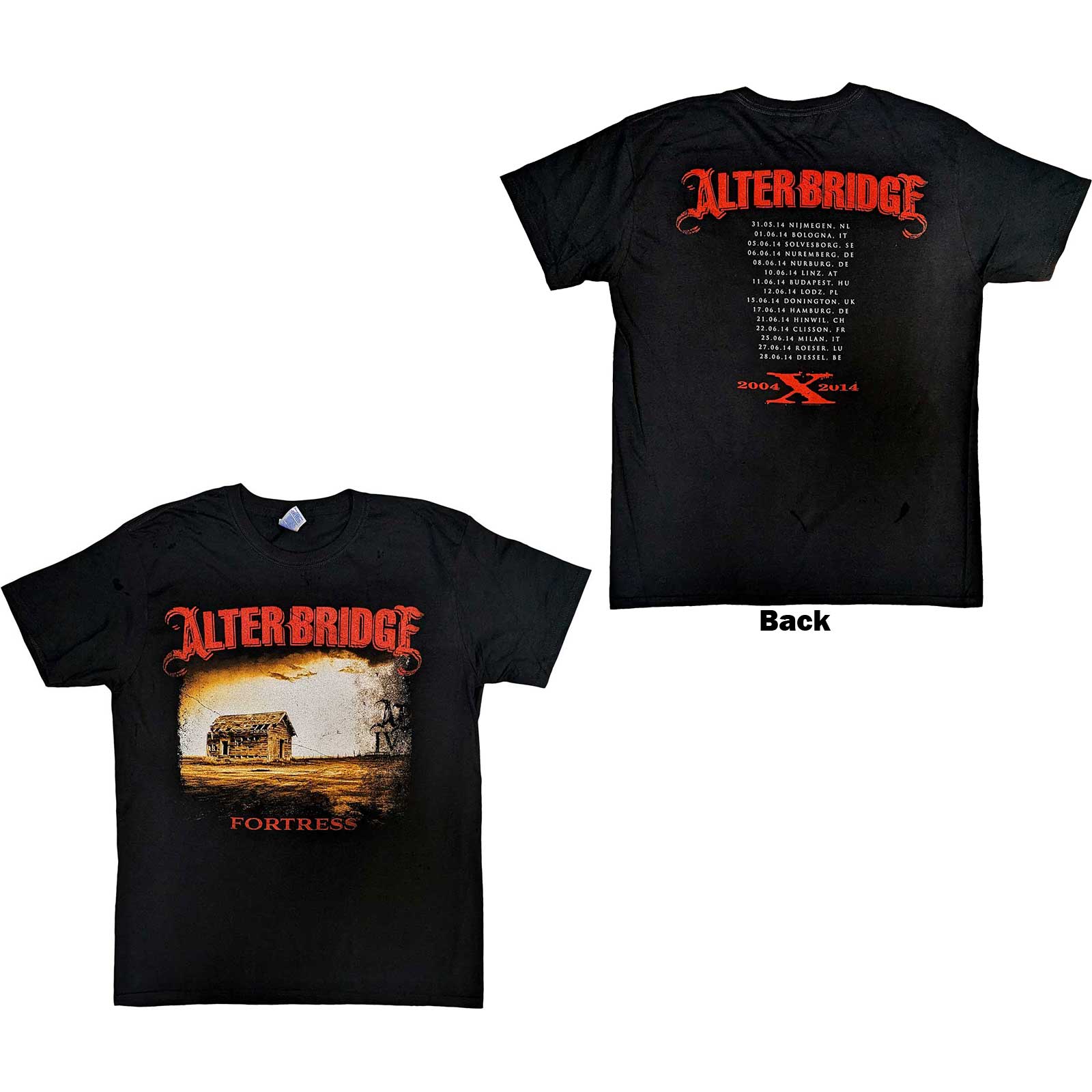 Alter Bridge Unisex T-Shirt: Fortress 2014 Tour Dates (Back Print) (Small)
