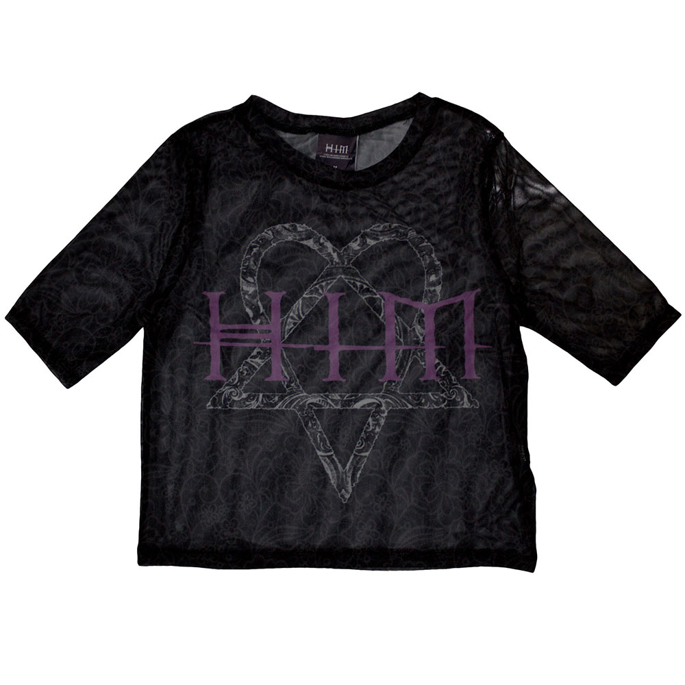 HIM Ladies Crop Top: Heartagram & Logo (Mesh) (X-Small)