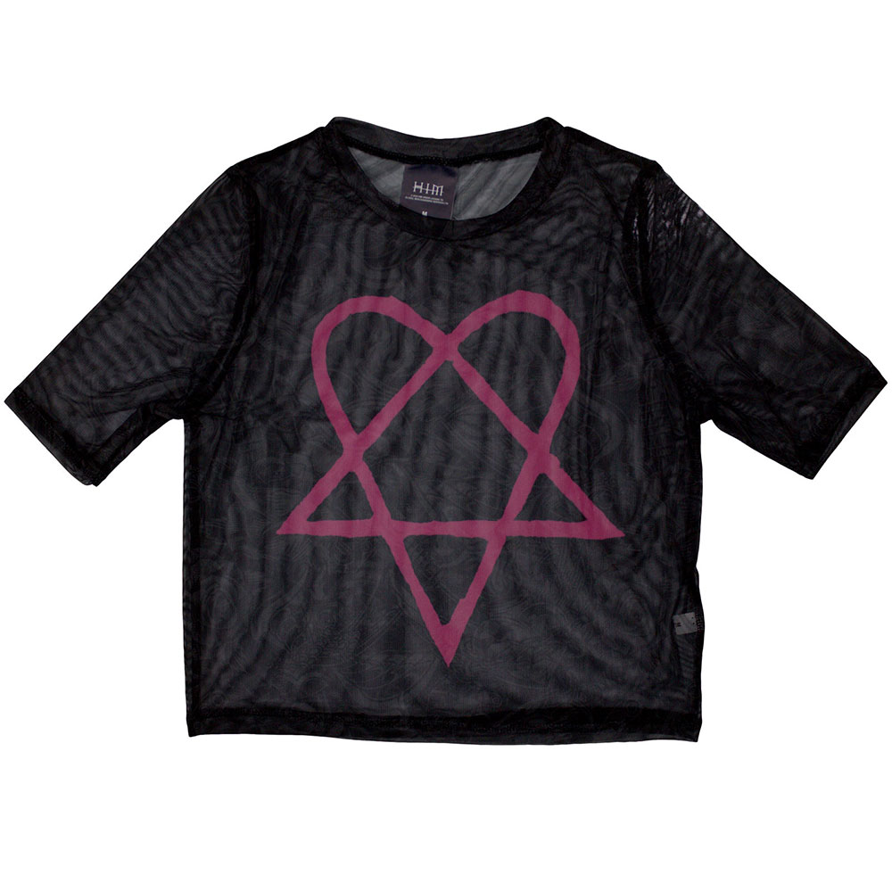 HIM Ladies Crop Top: Pink Heartagram (Mesh) (X-Small)