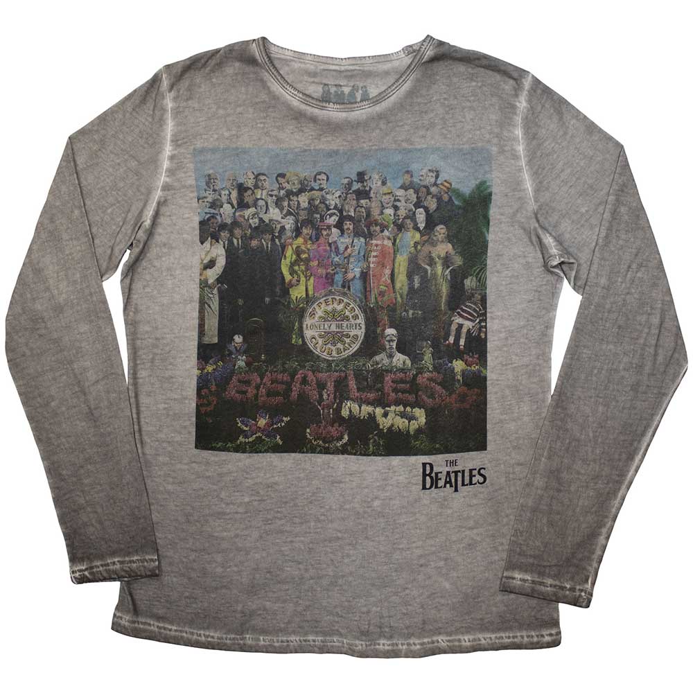 The Beatles Unisex Long Sleeve T-Shirt: Sgt Pepper Stone Wash (X-Large)