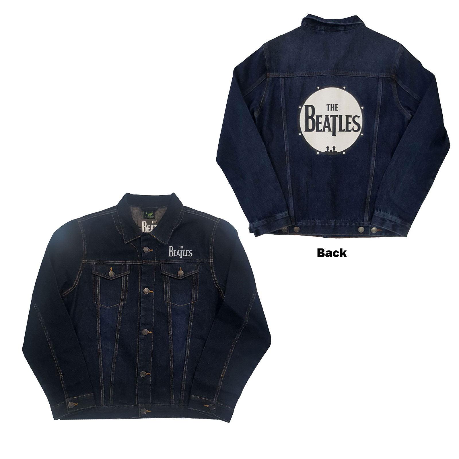 The Beatles Unisex Denim Jacket: Drum Logo (Back Print) (Large)