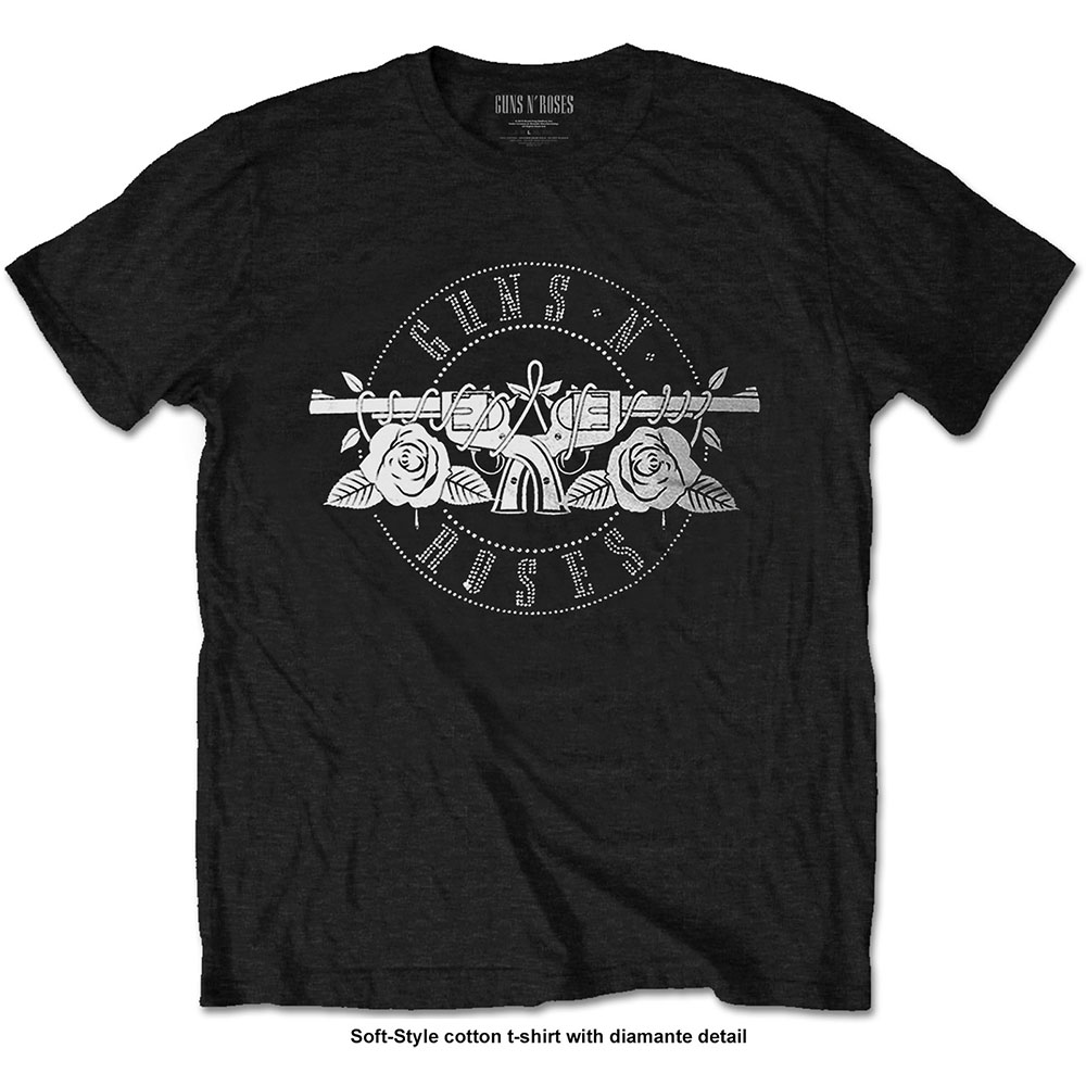 Guns N' Roses Unisex Diamante T-Shirt: Circle Logo (Small)