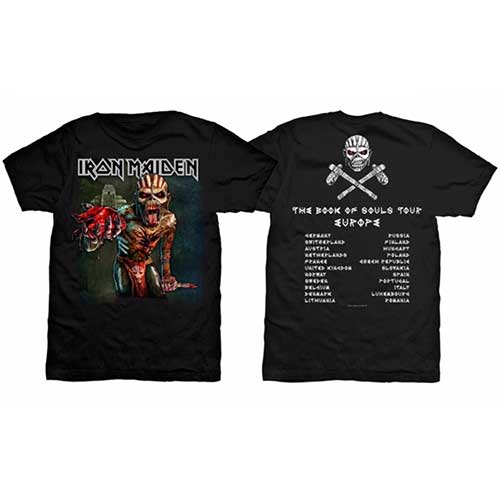 Iron Maiden Unisex T-Shirt: The Book of Souls European Tour V.1 (Back Print) (XX-Large) - 2