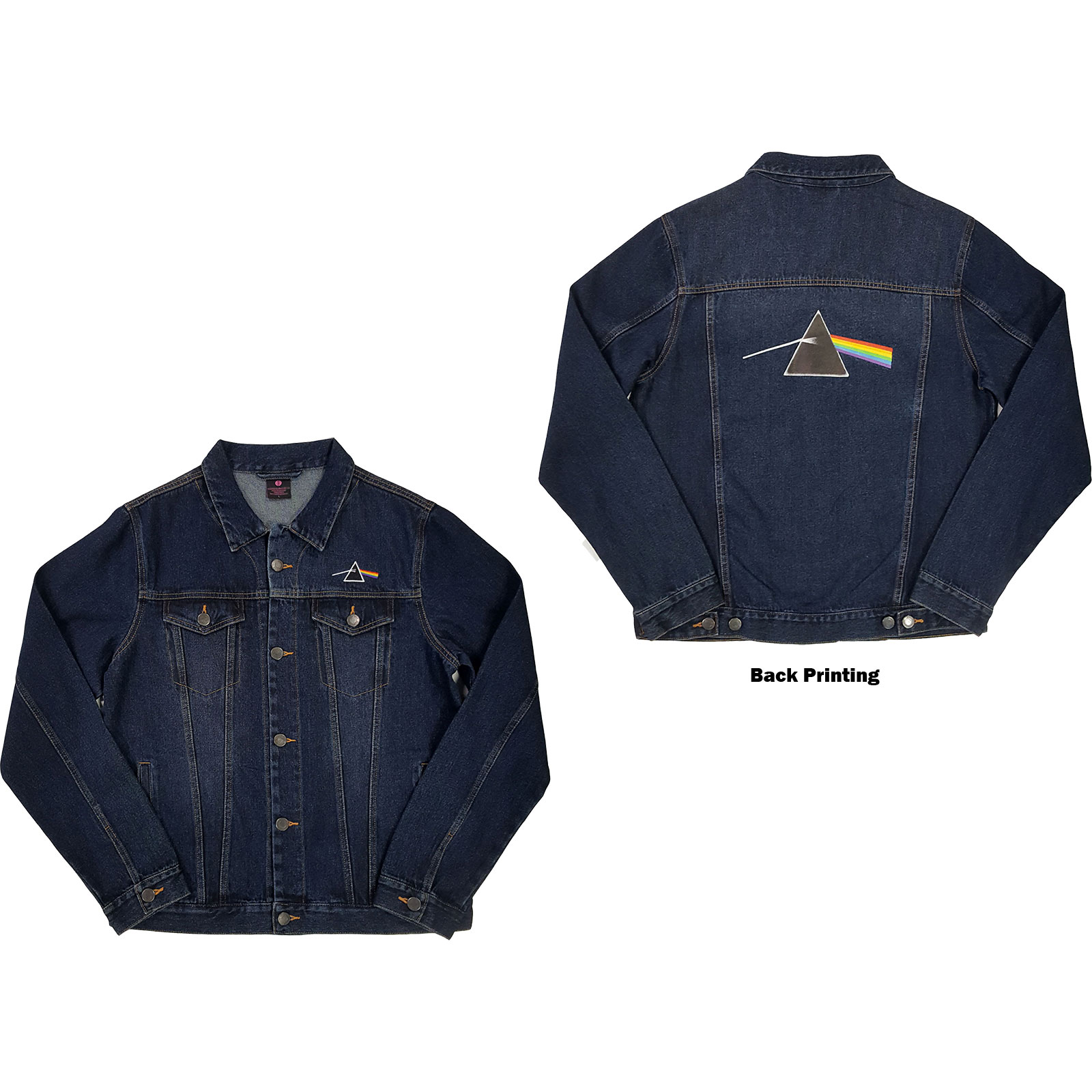 Pink Floyd Unisex Denim Jacket: Dark Side of the Moon Oval (Back Print) (Small)
