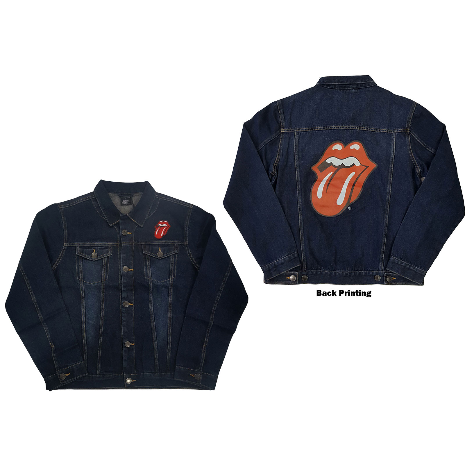 The Rolling Stones Unisex Denim Jacket: Classic Tongue (Back Print) (Medium)