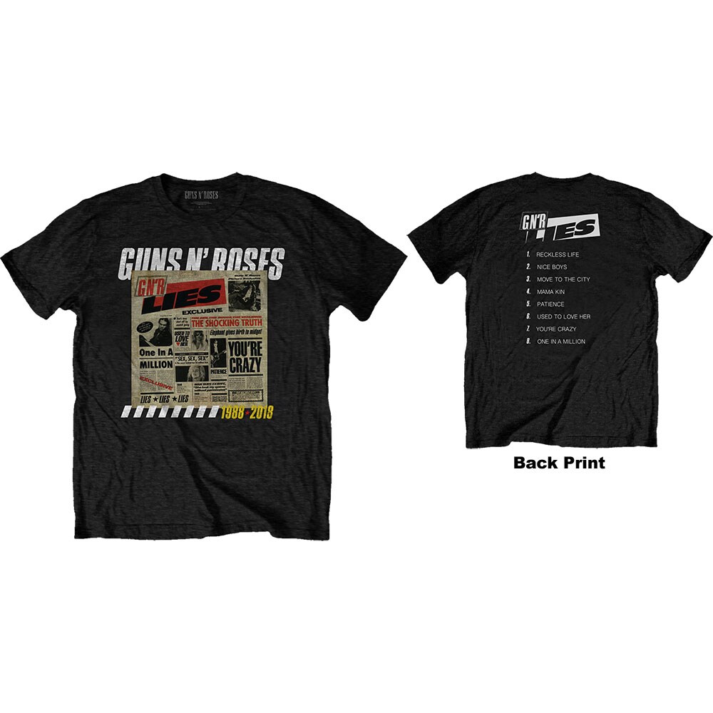 Guns N' Roses Unisex T-Shirt: Lies Track List (Back Print) (Small)