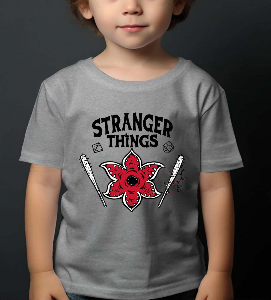 Stranger Things Netflix barn t-shirt: "Bad Stranger" - grå - storlek 5-6 år