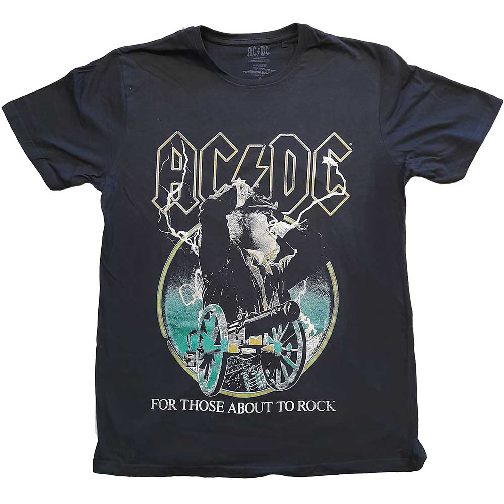 AC/DC Unisex T-Shirt: For Those About To Rock Yellow Outlines (Medium)