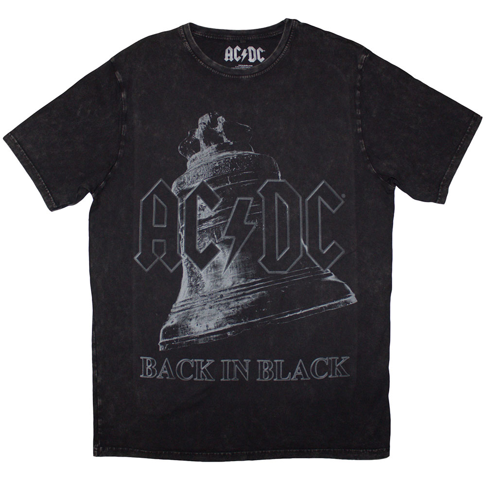 AC/DC Unisex Stone Wash T-Shirt: Back In Black Bell (Black) (Small)
