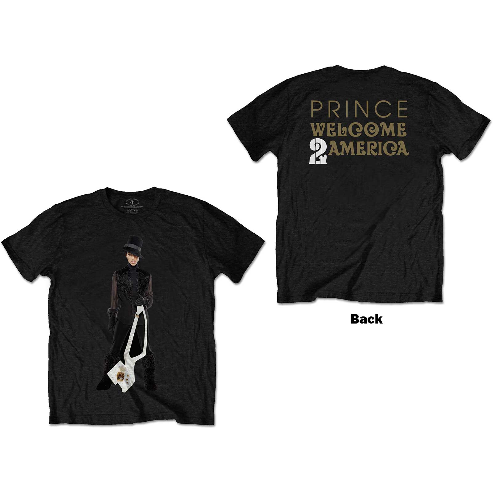 Prince Unisex T-Shirt: W2A White Guitar (Back Print) (XX-Large)