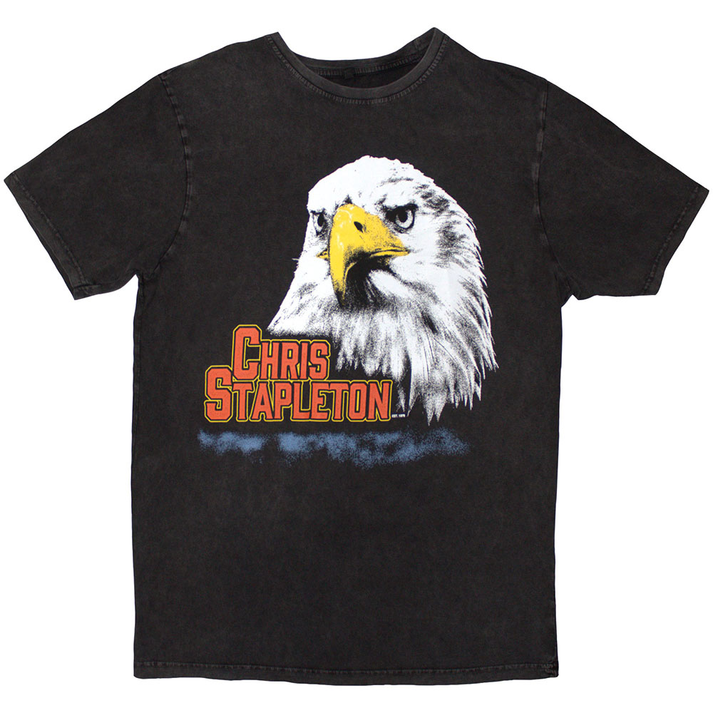 Chris Stapleton Unisex Stone Wash T-Shirt: Eagle (Charcoal Grey) (Medium)