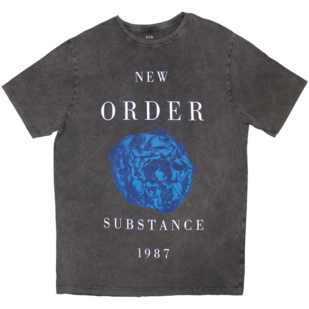 New Order Unisex Stone Wash T-Shirt: Substance 1987 (Charcoal Grey) (Small)