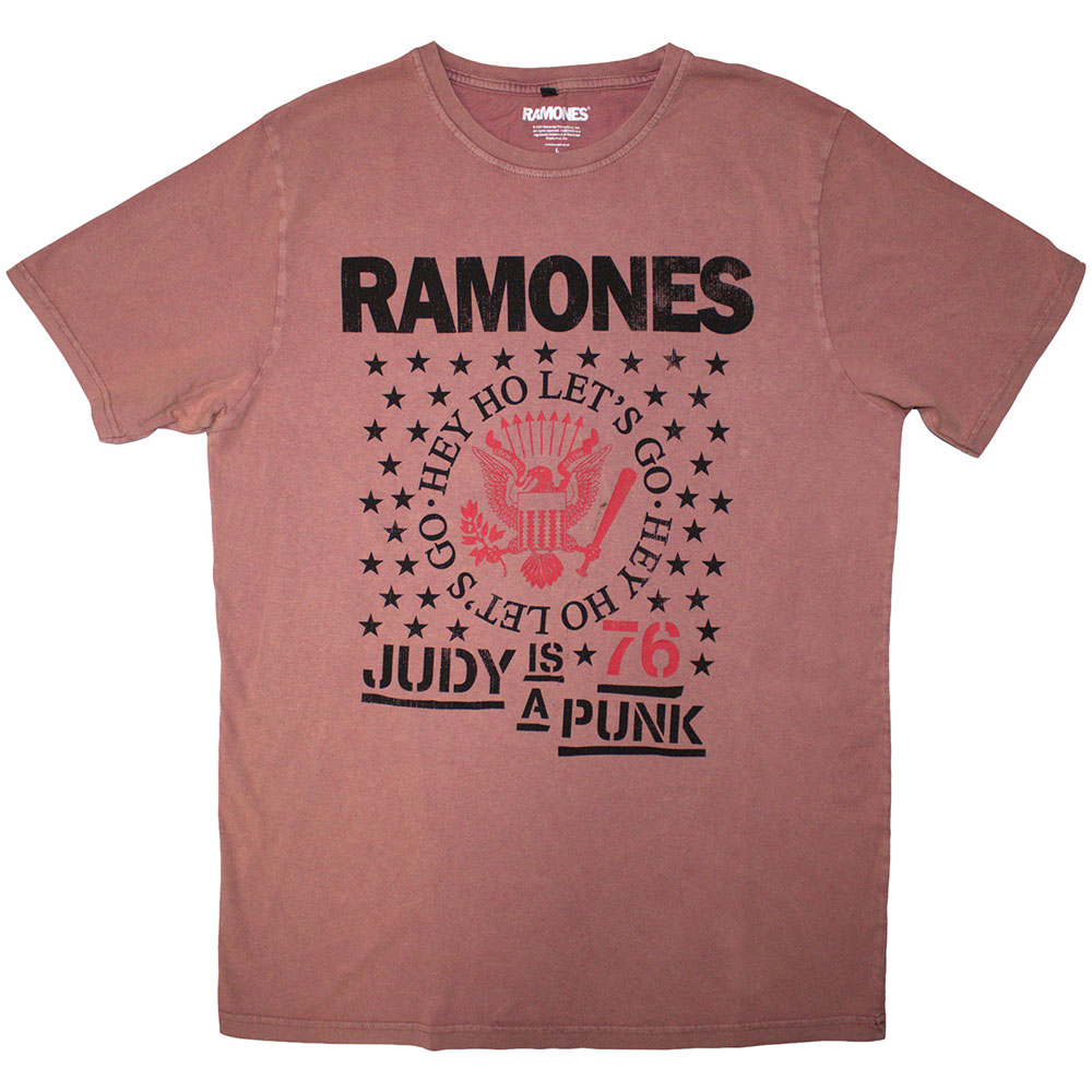 Ramones Unisex Stone Wash T-Shirt: Hey Ho Judy (Kashmir Red) (Small)