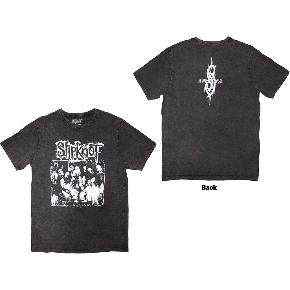 Slipknot Unisex Stone Wash T-Shirt: Album Splatter (Charcoal Grey) (Back Print) (Small)