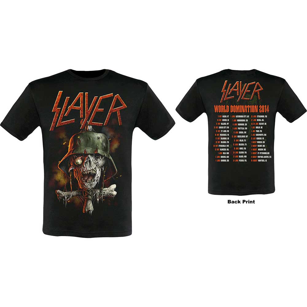 Slayer Unisex T-Shirt: Soldier Cross 2014 Dates (Back Print/Ex. Tour) (Small) - 2