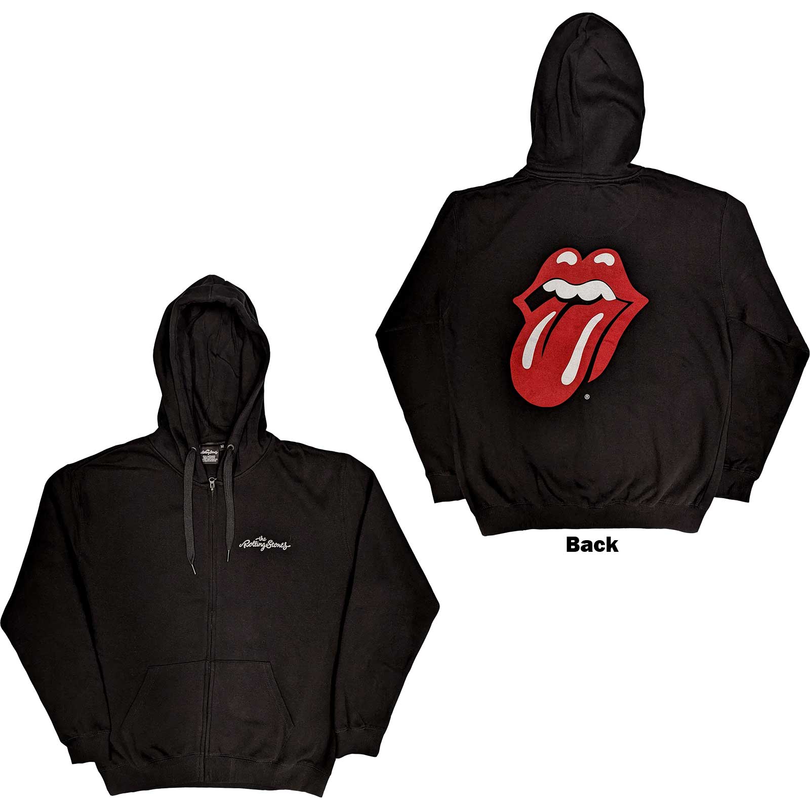 The Rolling Stones Unisex Zipped Hoodie: Logo & Tongue (Back Print) (Large)