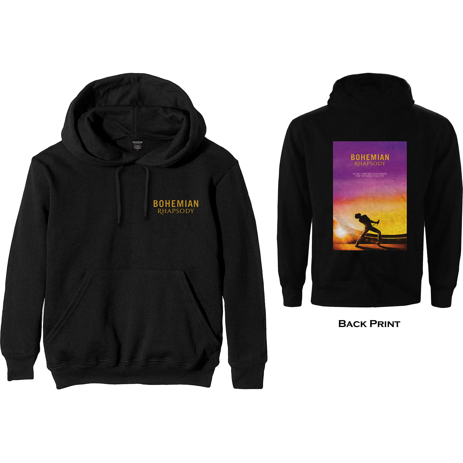 Queen Unisex Pullover Hoodie: Bohemian Rhapsody Movie Poster (Back Print) (Large) - 2