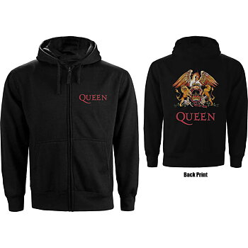 Queen Ladies Zipped Hoodie: Classic Crest (Back Print) (Small)
