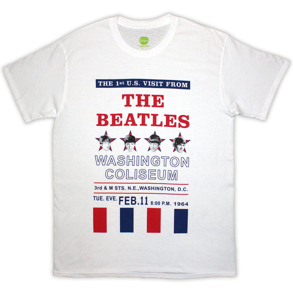 The Beatles Unisex T-Shirt: Washington '64 Stars & Stripes (White) (Medium)