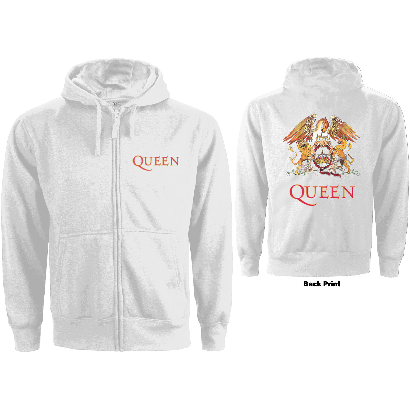Queen Ladies Zipped Hoodie: Classic Crest (Back Print) (Small) - 2