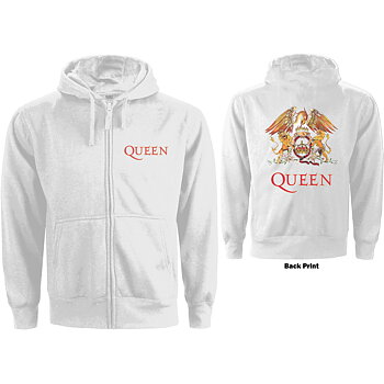 Queen Ladies Zipped Hoodie: Classic Crest (Back Print) (Small)