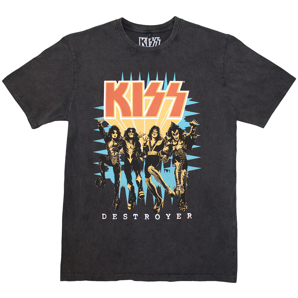 KISS Unisex Stone Wash T-Shirt: Destroyer 3D Logo (Medium)