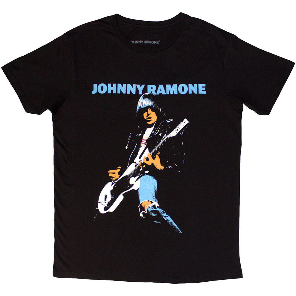 Johnny Ramone Unisex T-Shirt: Ripped Denim (Black) (Large)