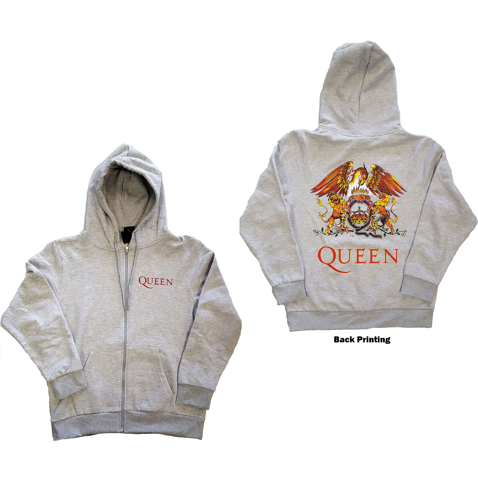 Queen Unisex Zipped Hoodie: Classic Crest (Back Print) (Large) - 2