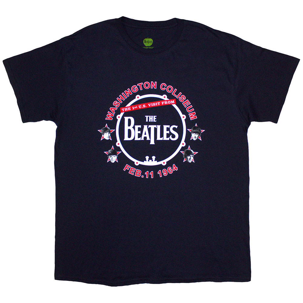The Beatles Unisex T-Shirt: Washington '64 Drum (Navy Blue) (Medium)
