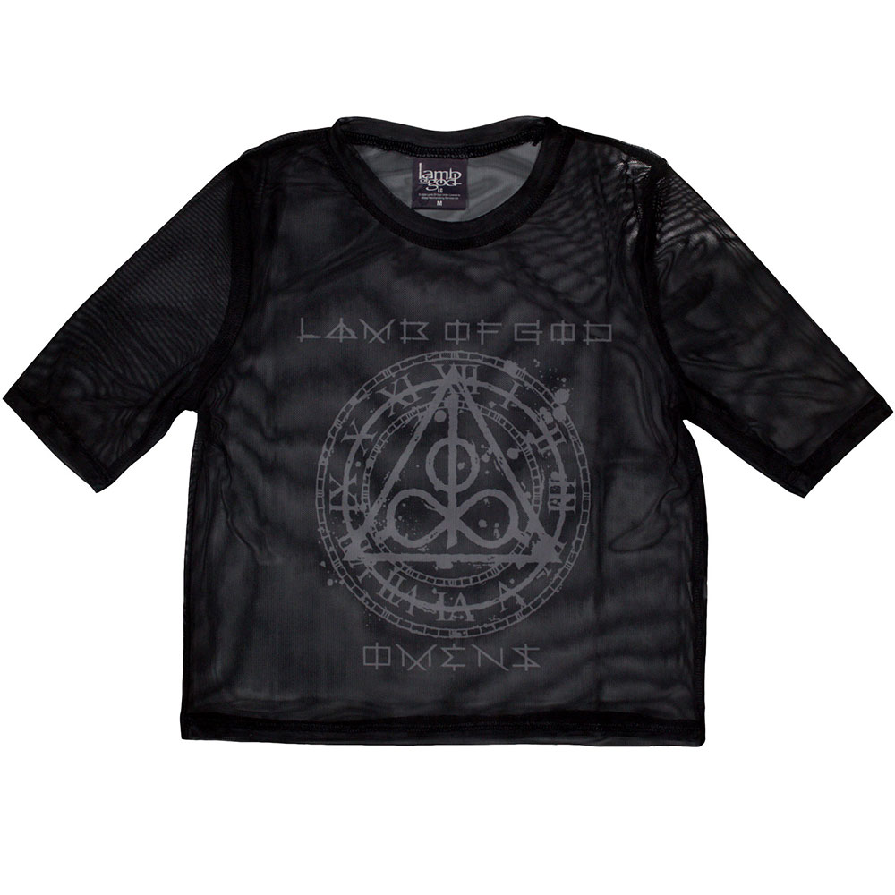 Lamb Of God Ladies Crop Top: Omens Clock (Mesh) (Large)