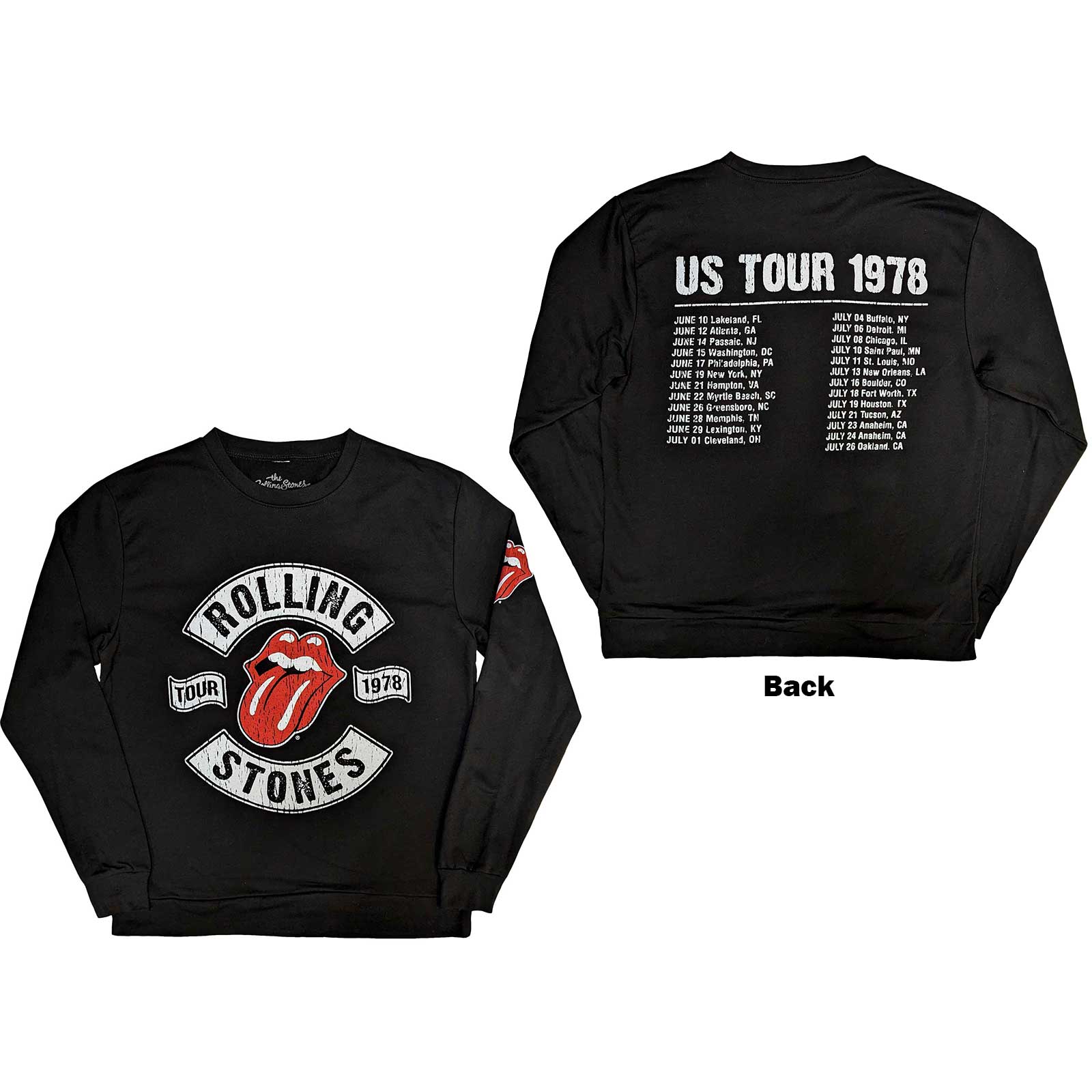 The Rolling Stones Unisex Sweatshirt: US Tour 1978 (Back & Sleeve Print) (Medium)