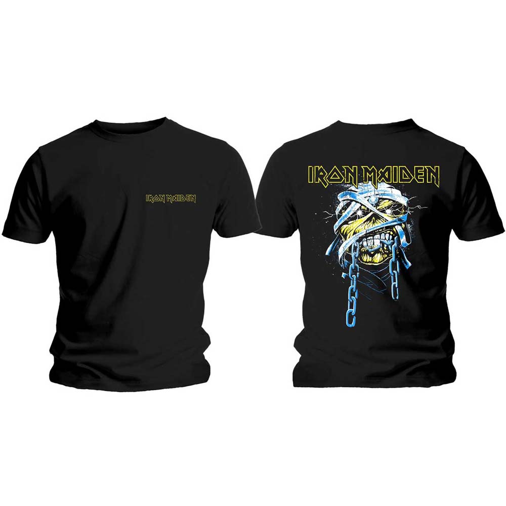 Iron Maiden Unisex T-Shirt: Powerslave Head & Logo (Back Print) (Medium)